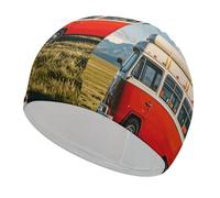 Happy Bus Camper Swim Caps High Elasticity Swim Cap for Women and Men Waterproof Swim Hats Keep Hair Dry Perfect for Pool, Beach, Lap Swimming