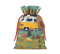 Happy Bus Campers Print Drawstring Christmas Bag With Tags Reusable For Birthday Parties Gift Weddings Holiday