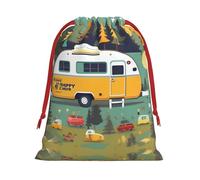 Happy Bus Campers Print Drawstring Gift Bag,Party Gift Bags,Reusable Christmas Drawstring Wrapping Bags