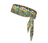 Happy Bus Campers Print Headbands Soft Unisex Adjustable Headwraps, Hair Athletic Bands For Running, Tennis, Sports