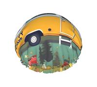 Happy Bus Campers Print Shower Cap Reusable Bath Cap Double Layer Bath Hair Caps, Keeps Hair Dry, Fits All Head