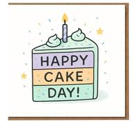 Happy Cake Day Birthday Card - Pastel Cake Slice with Candle, Sprinkles and Icing Swirls, Fun Pun Design