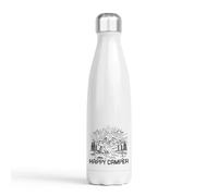 Happy Camper Design Drinks Bottle - Stainless Steel Double-Walled - Hand-Printed in The UK - Hot & Cold Drink Bottle - 500ml - Gift for Camping, Outdoors, Caravan, Campervan