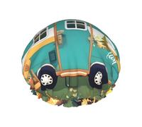 Happy Camper Hair Cap For Shower, Waterproof Hair Shower Caps For Long Hair, Non-Slip Cute Shower Cap