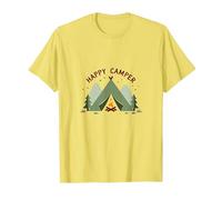 Happy Camper Outdoors Adventure Tent Campfire T-Shirt, Men, Lemon, L