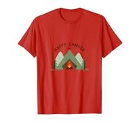 Happy Camper Outdoors Adventure Tent Campfire T-Shirt, Men, Red, L