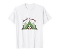 Happy Camper Outdoors Adventure Tent Campfire T-Shirt, Men, White, L