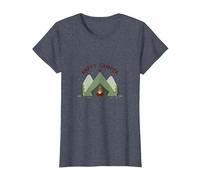 Happy Camper Outdoors Adventure Tent Campfire T-Shirt, Women, Heather Blue, L