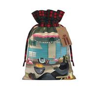 Happy Camper Patterned decorative gift bag, drawstring candy bag, reusable, suitable for storing gifts or everyday items.