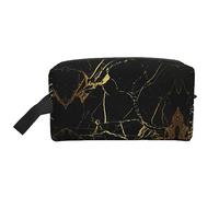 Happy Camper Portable Large Capacity Travel Wash Storage Bag For Cosmetics And Wash Supplies, Black Gold Marble, One Size