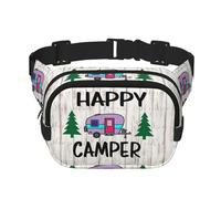 Happy Camper Print Unisex Square Double Layer Waist Bag Trendy Crossbody Fanny Pack Travel Workouts, Black, One Size