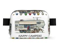 Happy Camper Print Unisex Waist Bag Wear-Resistant Belt Bag Hip Bag with Adjustable Strap for Hiking and Travel