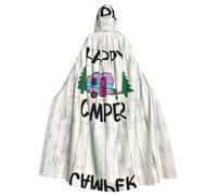 Happy Camper Printing 57.8 Inches Length Adult Vampire Hooded Cloak,Hooded Cloak For Halloween Role Playing With Tie