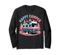 Happy Camper Retro RV Campfire Guitar Night Forest Long Sleeve T-Shirt