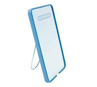 Happy Camper Travel Mirror with LED Light and stainless steel hook/handle for hanging up or using to stand it up, camping, tabletop, lightweight, compact design