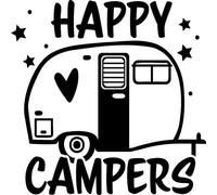 Happy Campers Camping Caravan Vinyl Decal Sticker for Car/Window/Wall (Gold)