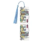 Happy Campers Print 5pcs Wooden Bookmarks with Tassels, Reading Page Markers Book Marks, Gifts for Men Women