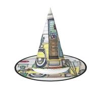 Happy Campers Print Halloween Witch Hat,Foldable Spire Hat,Suitable For Halloween Carnival,Masquerade,Party Costume Accessories