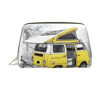 Happy Campers Print Leather Cosmetic Bag, Zip Pull Toiletry, Beauty Organiser, Small, Beauty Accessory, Cruelty Friendly, Gift for Her,17 X 7.5 X 11cm