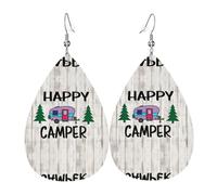 Happy Campers Print Leather Earrings for Women - Lightweight Dangle Earrings, Ideal for Costume Party & Everyday Wear