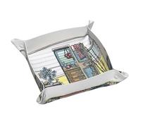 Happy Campers Print Leather Valet Tray For Women,Travel Organizer, Trinket Jewelry Cosmetic Organizer Tray