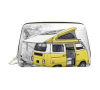 Happy Campers Print Makeup Bag, Cosmetic Bag,Women Pu Leather Cosmetic Bags with Wrist Strap Travel Toiletry Pouch Makeup Bag