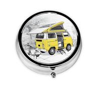 Happy Campers Print Personalised Portable Pillbox with,Mini Pillbox Compact and Convenient Pill Organiser for Storing and Organising Pills