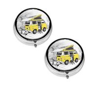 Happy Campers Print Pill Box 3 Compartment Medicine Pill Case,Portable for Pocket Or Purse Pill Organizer Decorative Metal Medicine Vitamin Organizer Unique Gift