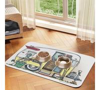 Happy Campers print PU Leather Feeding Mat for Dogs Cats Pet Food Mat Absorbent Non-Slip Rubber Bottom