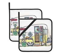 Happy Campers Square Insulated Pot Mat (Set Of Two) Oven Baking And Cooking Insulation Mat Kitchen Supplies