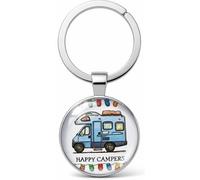 Happy Campers Touring Motorhome Camping Van Protective Dome Keyring Keychain
