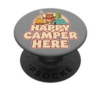 Happy Camping Bear Camper Tent Marshmallow Funny Retro PopSockets Adhesive PopGrip