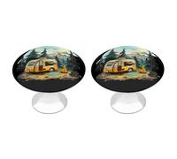 Happy Camping Life Funny Round Cabinet Knobs Stainless Steel Drawer Pulls Door Handles Decoration