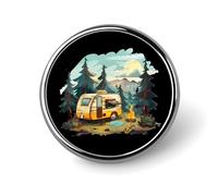 Happy Camping Life Round Lapel Pin Button Brooch Tie Badge Elegant Hat Clothing Jewelry Accessories