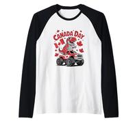 Happy Canada Day Canada Flag Canadian Dinosaur T-Rex Truck Raglan Baseball Tee