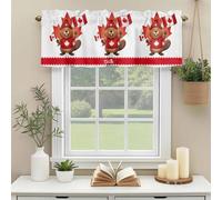 Happy Canada Day Valances for Windows, Red Maple Leaf Flag Beaver Animal Rod Pocket Valance Short Window Treatments Curtains for Kitchen Bathroom Bedroom Decor, 60 x 14 Inches