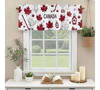 Happy Canada Day Valances for Windows, Red Maple Leaf Flag Line Beaver Squirrel Rod Pocket Valance Short Window Treatments Curtains for Kitchen Bathroom Bedroom Decor, 54 x 18 Inches
