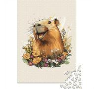 Happy Capybara in Flowers 1000 Piece Jigsaw Puzzle, 38x26cm/1000pcs, for Adults, Quiet Home Activity, Focused Puzzle Time And Time at Home