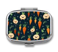 Happy Carrot Pill Box 2 Compartment Small Square Pills Case Portable for Pocket Pill Organizer Travel Metal Pill Holder for Office Home Vitamin Medicine Fish Oil