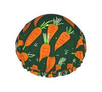 Happy carrot Print Double Layer Waterproof Shower Cap Women Men Reusable Bath Hair Caps Elastic Band