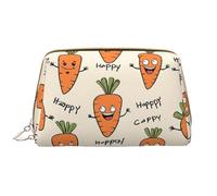 Happy Carrot Print Makeup Bag Portable Leather Waterproof Cosmetic Bag Clutch Makeup Brush Bag (6.7x4.3in)