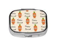 Happy Carrot Print Pill Box 2 Compartment Medicine Pill Case,Portable for Pocket Or Purse Pill Box Decorative Metal Medicine Organizer