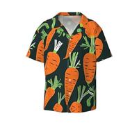 Happy Carrot Seamless Pattern Men'S Short-Sleeve Button-Down Shirt- Fashionable and Comfortable Summer Shirt Black