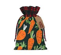 Happy Carrot Seamless Pattern Print Christmas Party Gift Bags, Linen Drawstring Xmas Holiday Wedding Treat Candy Jewelry Sacks, Color Blocking Plaid Fabric