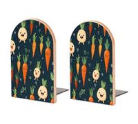 Happy Carrot Wooden Bookend for Shelves Non-Skid Book Holder Office Books Stopper with Metal Base Heavy Duty Book End to Hold Books Firmly on Bookshelf
