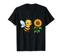 Happy Cartoon Bee Walking Sunflower Buddy T-Shirt