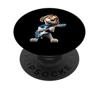 Happy Cartoon Dog Playing Electric Guitar Music Lover PopSockets Adhesive PopGrip