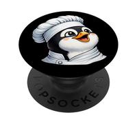 Happy Cartoon Penguin Chef Cooking in Kitchen PopSockets Adhesive PopGrip