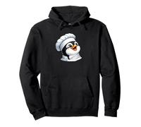 Happy Cartoon Penguin Chef Cooking in Kitchen Pullover Hoodie