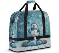 Happy Cartoon Snowman Travel Duffle Bag for Women Men Weekend Overnight Bags Foldable Wet Seperated 47 L Tote Bag for Sports Gym Yoga